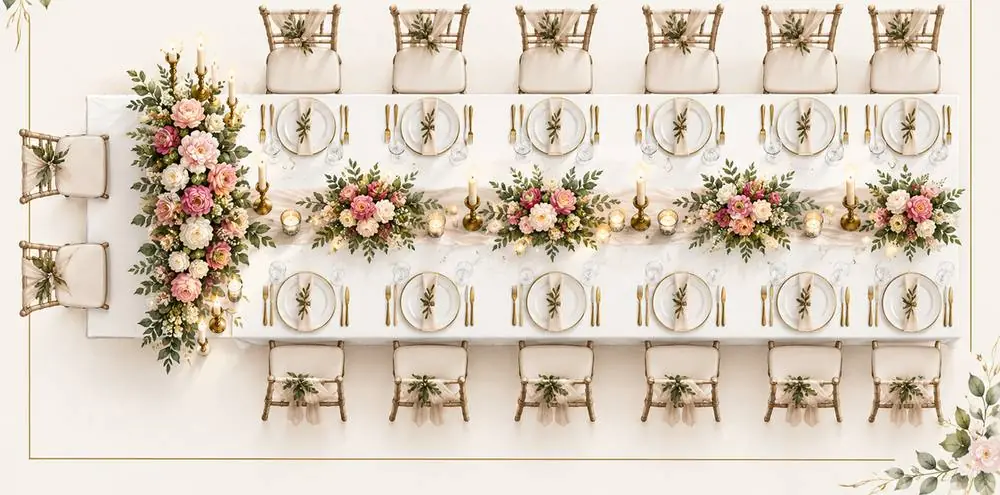 Visualisierte Festtafel mit Blumen – Entwurf von NISAYA